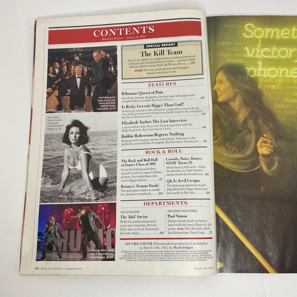 Rolling Stone Mag 2011-#1128-Rihanna-Gervais-Britney Spears-Liz Taylor-War. - Picture 3 of 11